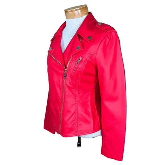 V Cristina Faux Red Leather Moto Jacket With Gold Colored Hardware Small… - Picture 15 of 15